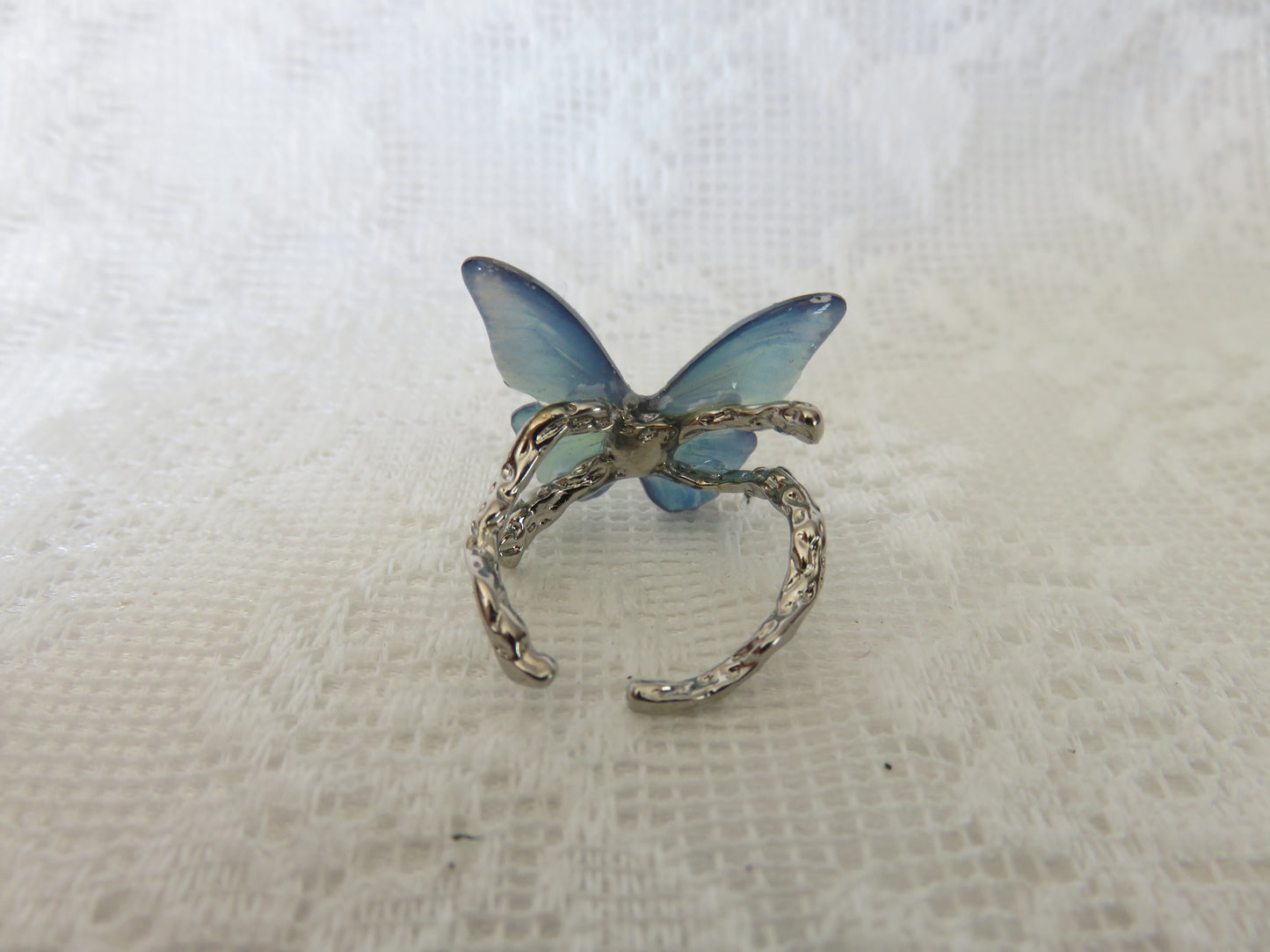 Blue Morpho Butterfly Silver Ring