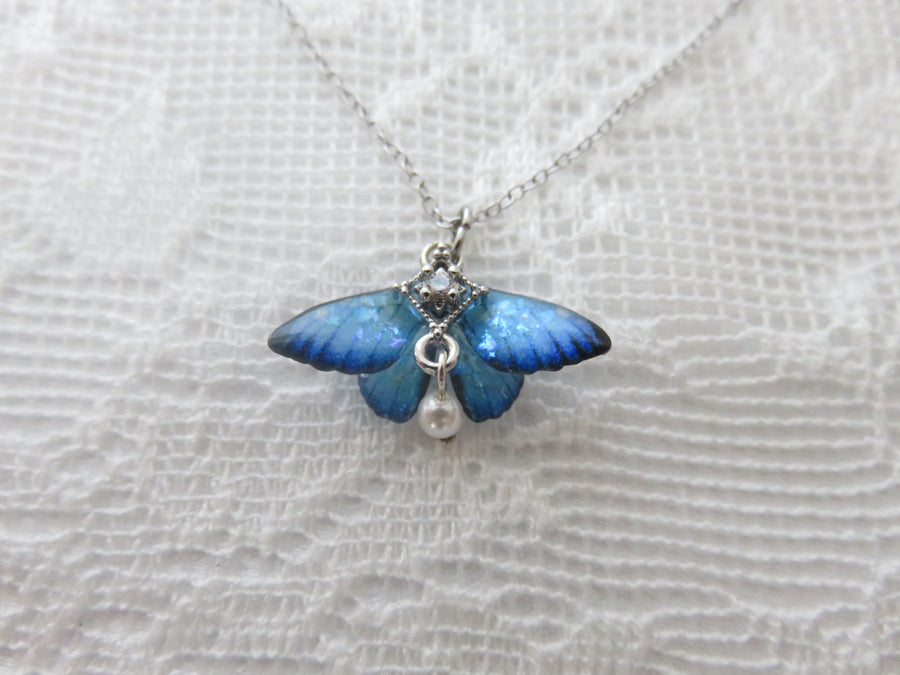 Blue Butterfly Silver Necklace