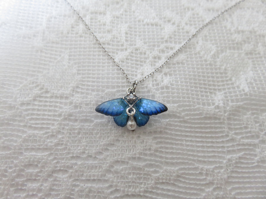 Blue Butterfly Silver Necklace