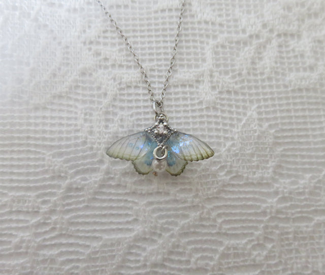 Iridescent Moth Silver Necklace