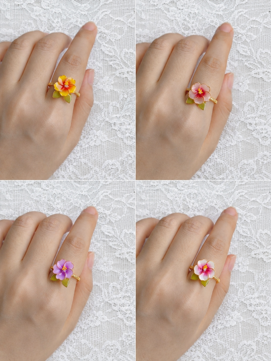 Hibiscus Flower Rings Adjustable