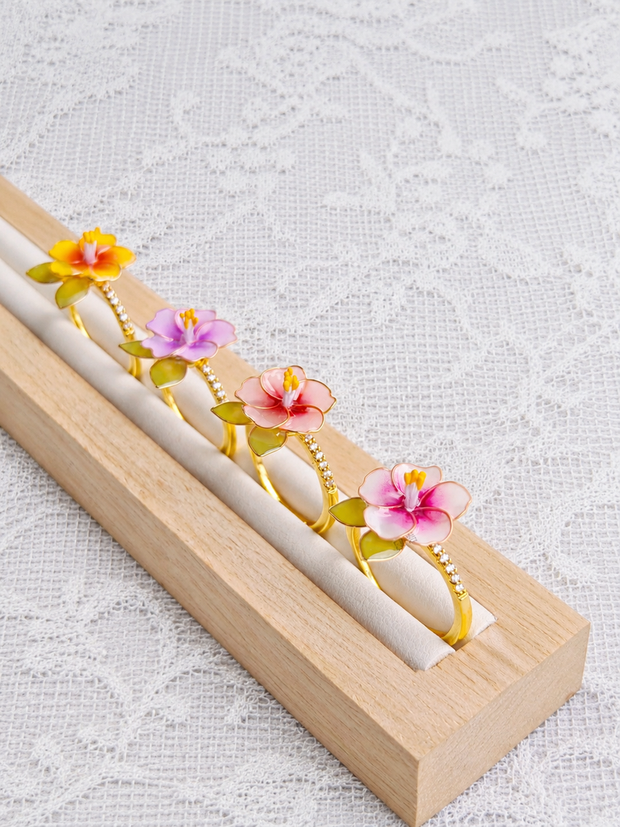 Hibiscus Flower Rings Adjustable