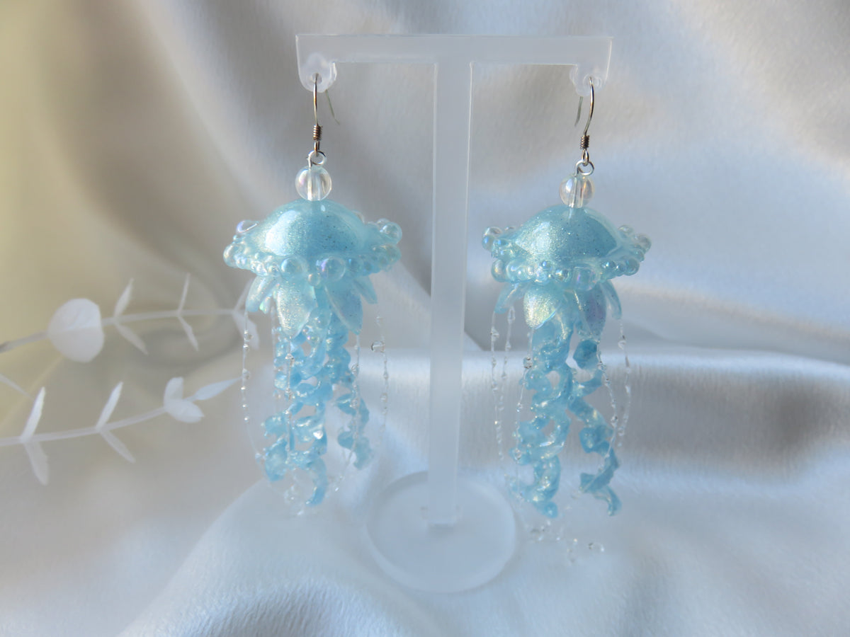 Light Blue Jellyfish Earrings — view 3