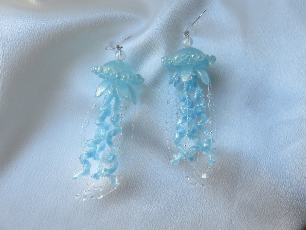Light Blue Jellyfish Earrings — view 4