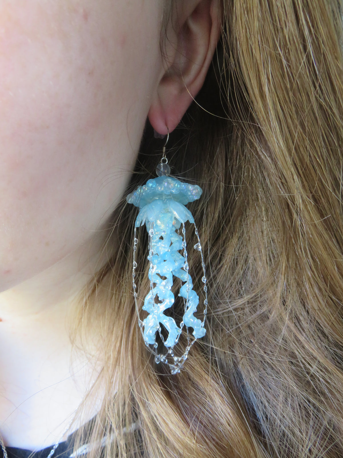 Light Blue Jellyfish Earrings — view 2