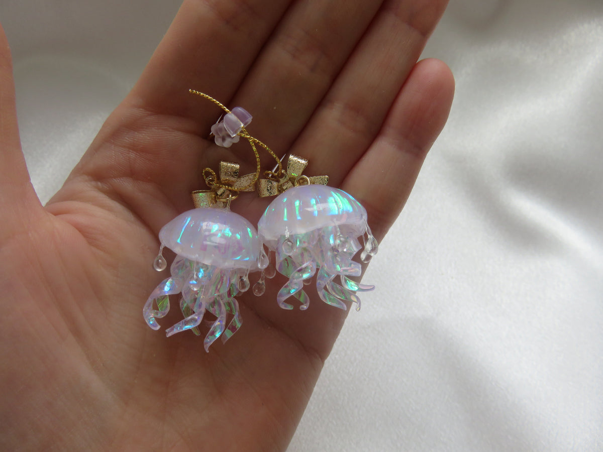 Small Iridescent Jellyfish Earrings — view 5