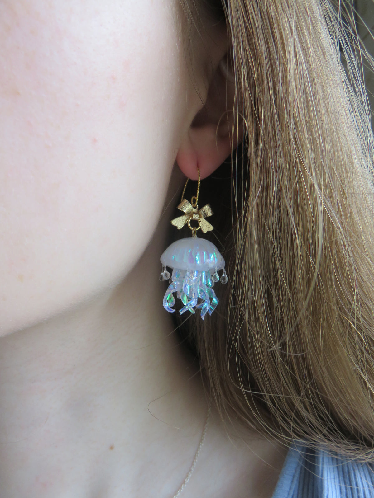 Small Iridescent Jellyfish Earrings — view 2
