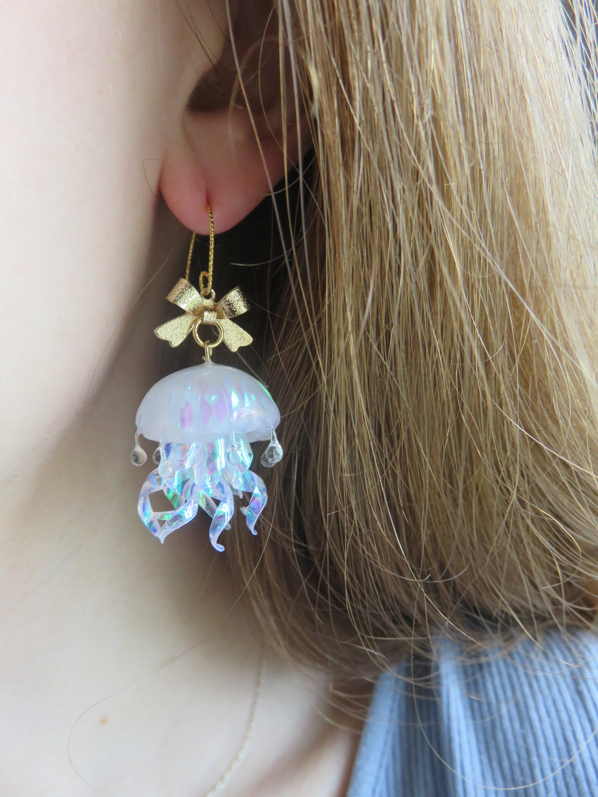 Small Iridescent Jellyfish Earrings — view 7