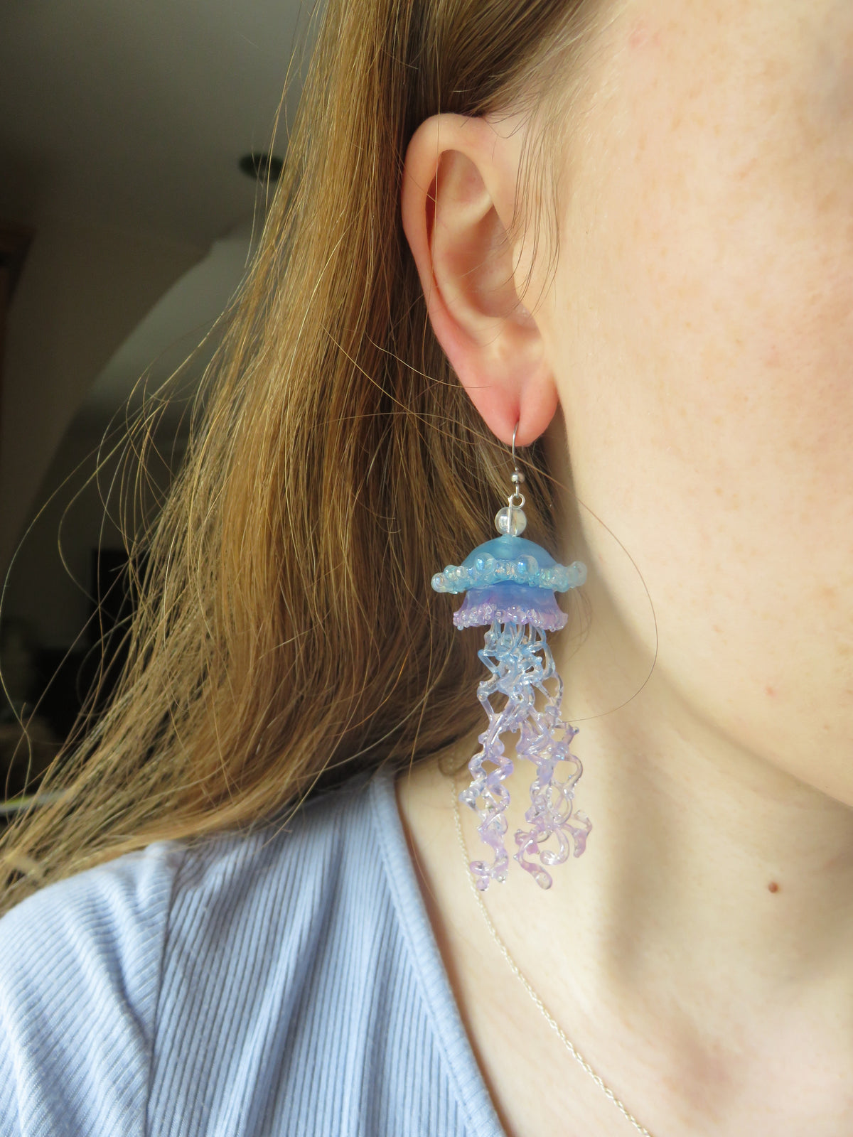 Blue & Purple Asymmetrical Jellyfish Earrings — view 5
