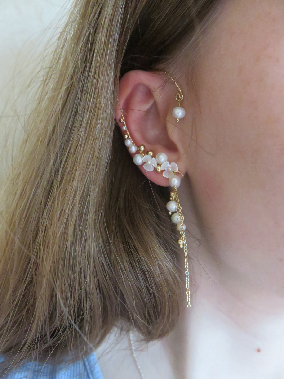 Gold Freshwater Pearl Ear Cuff — view 4