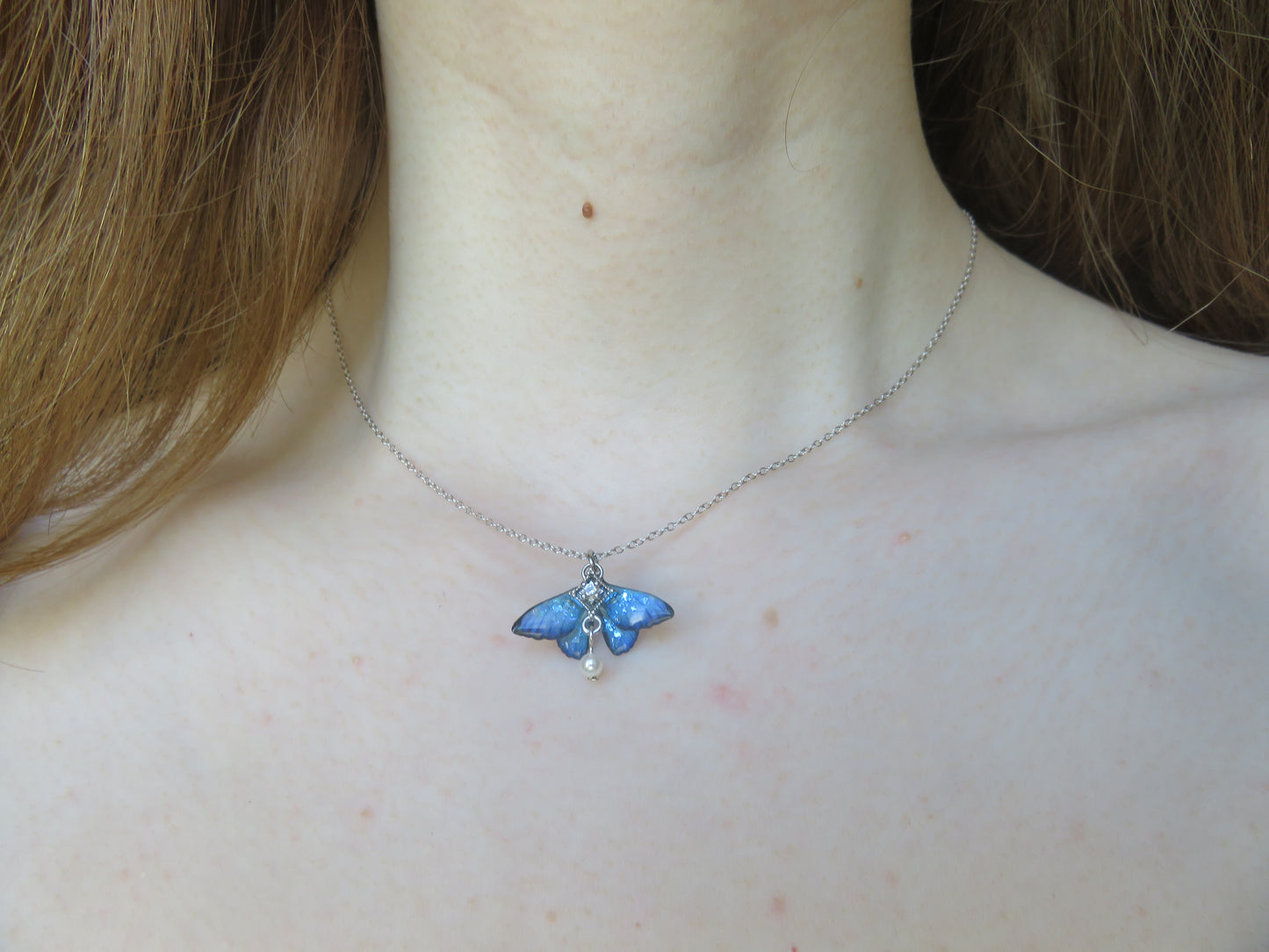 Iridescent Butterfly Pendant Necklace