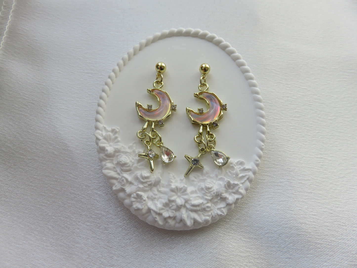 Pink Moon & Star Drop Earrings