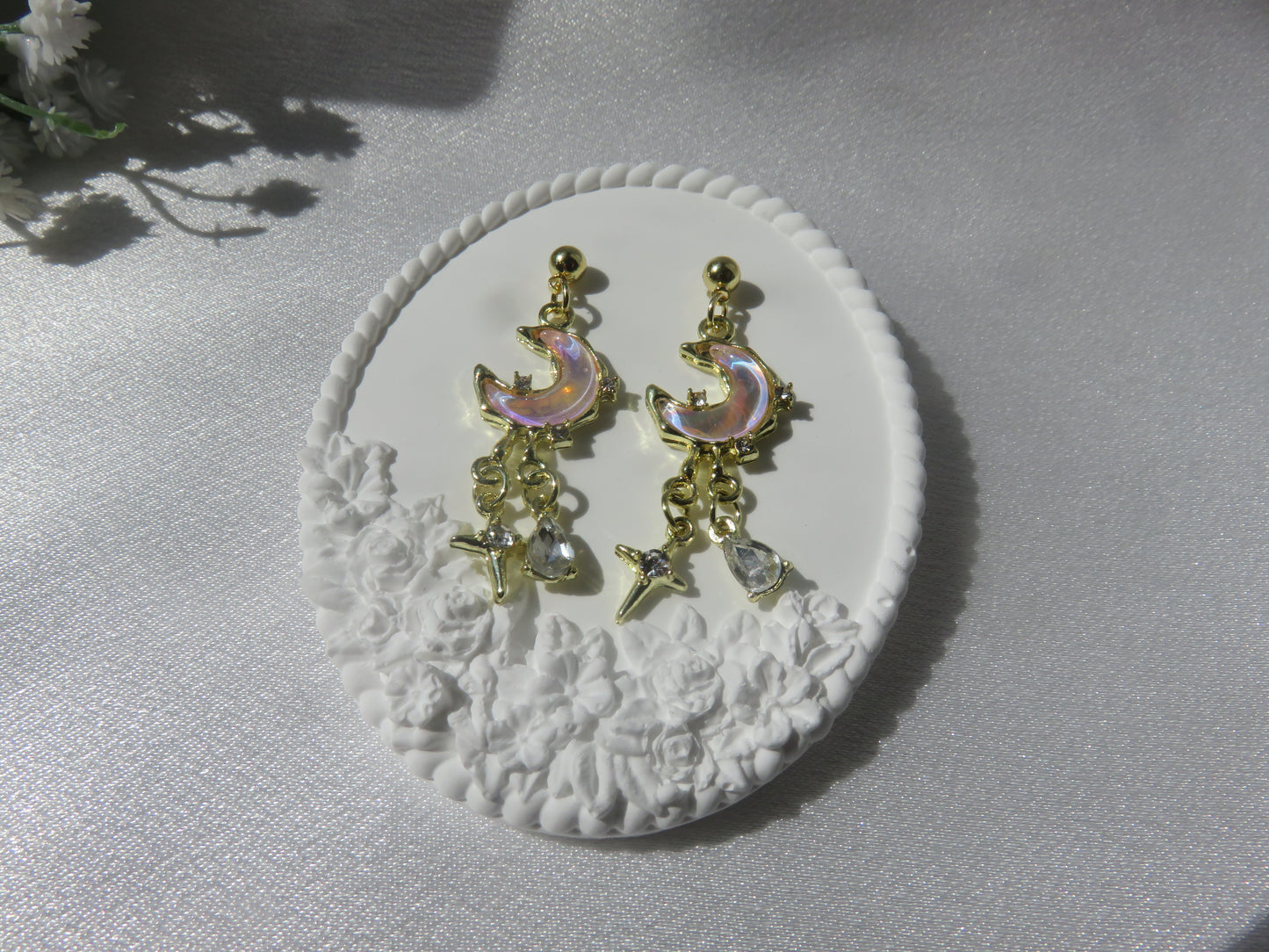 Pink Moon & Star Drop Earrings