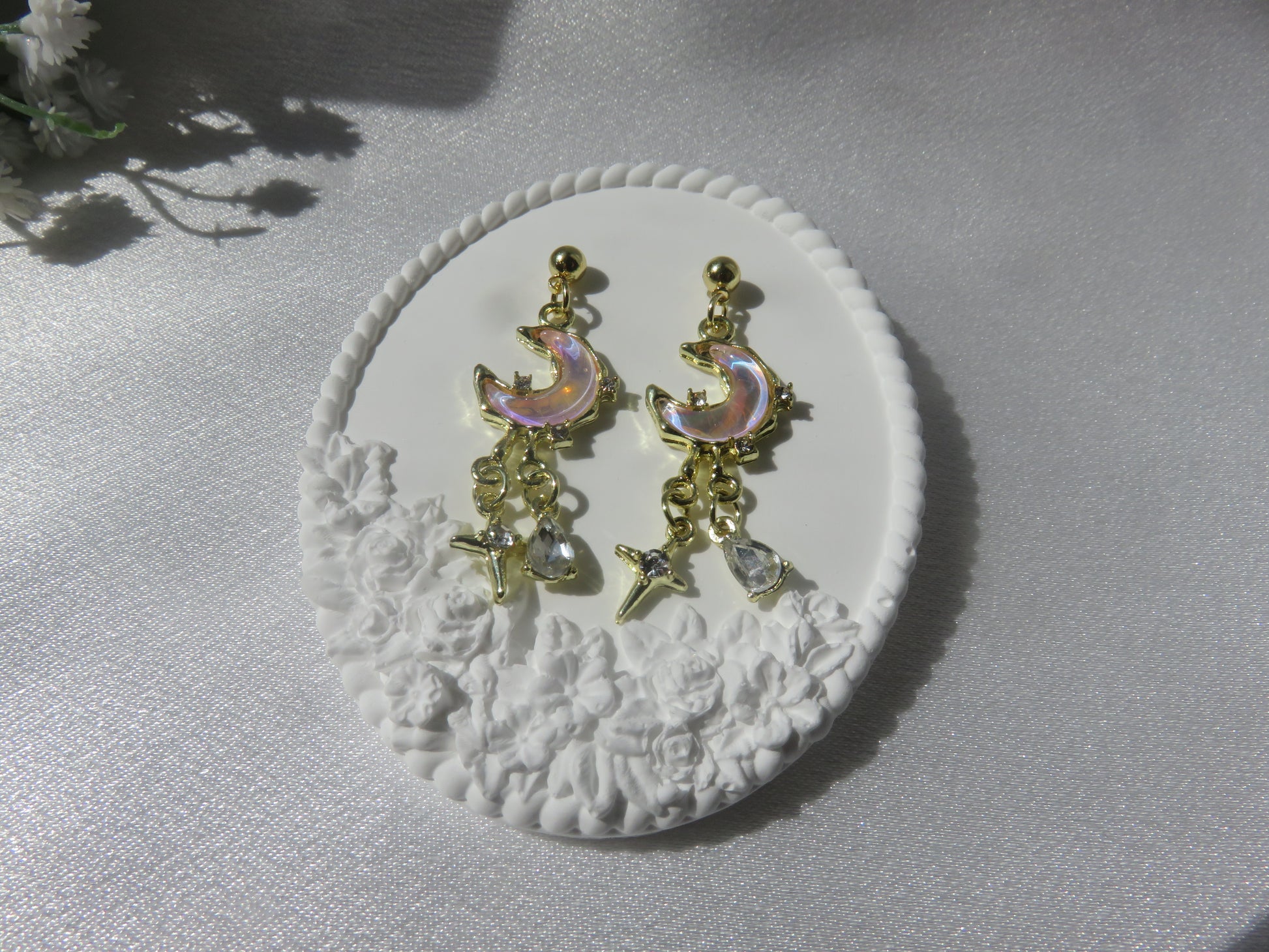 Pink Moon & Star Drop Earrings