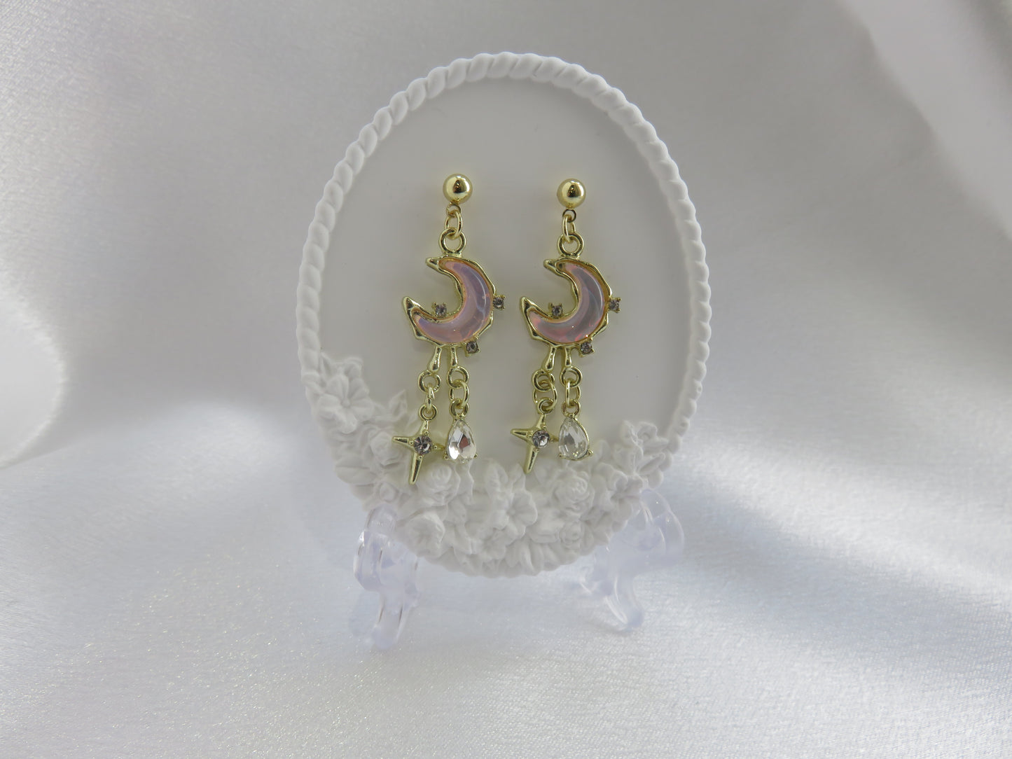 Pink Moon & Star Drop Earrings