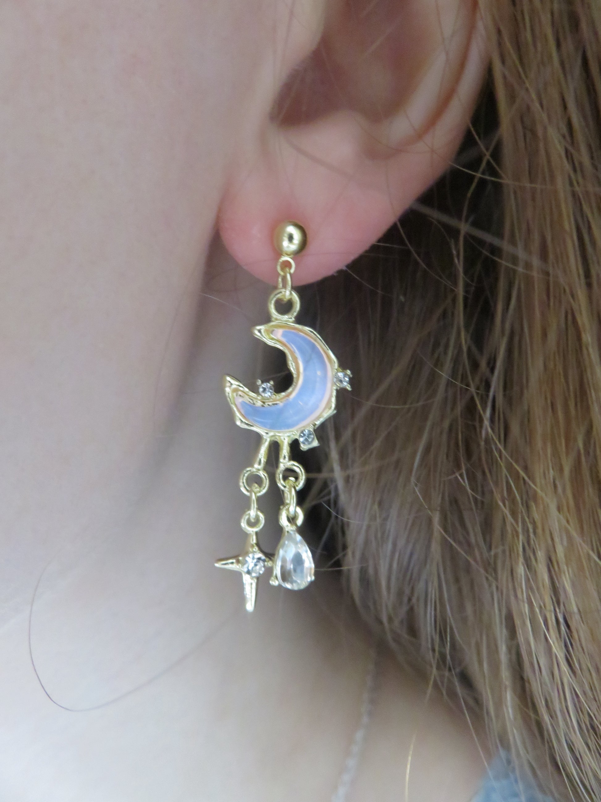Pink Moon & Star Drop Earrings