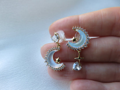 Celestial Moon & Star Stud Earrings