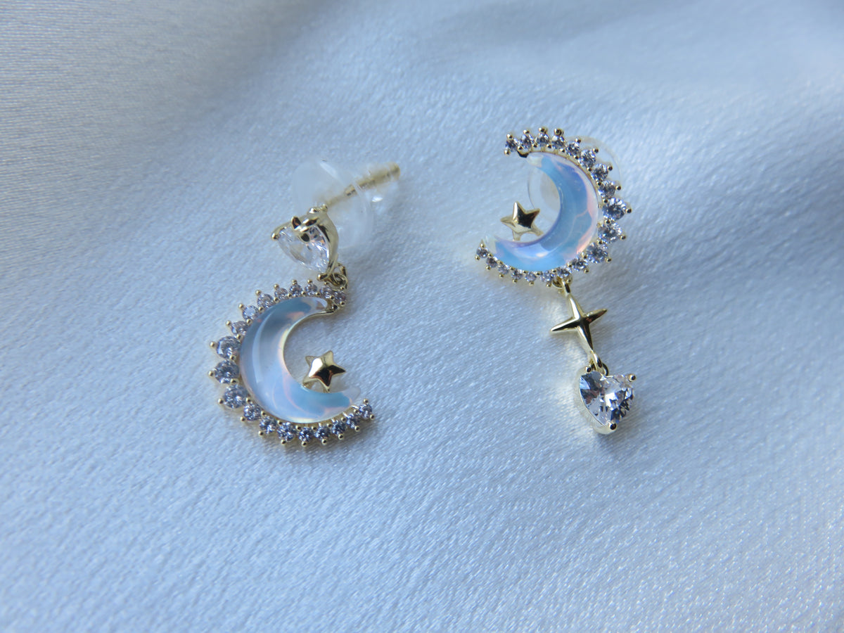 Gold Moon & Star Earrings — view 3