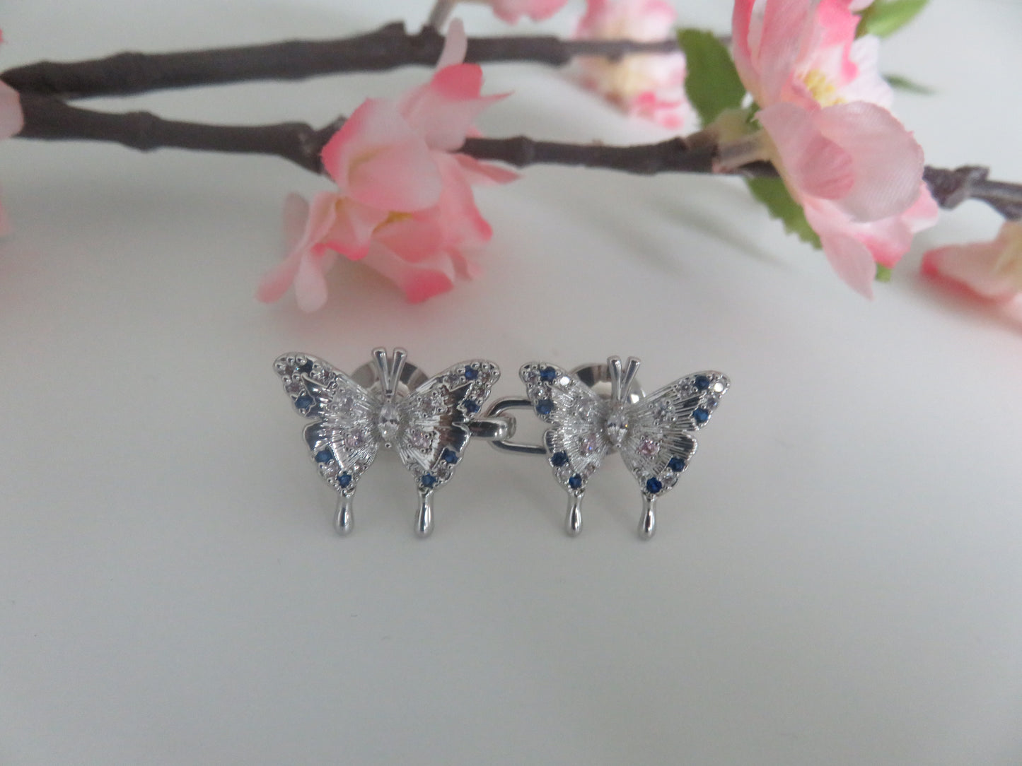 Rhinestone Silver Butterfly Waist Buttons