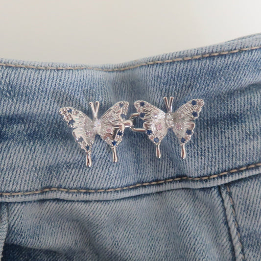 Rhinestone Silver Butterfly Waist Buttons