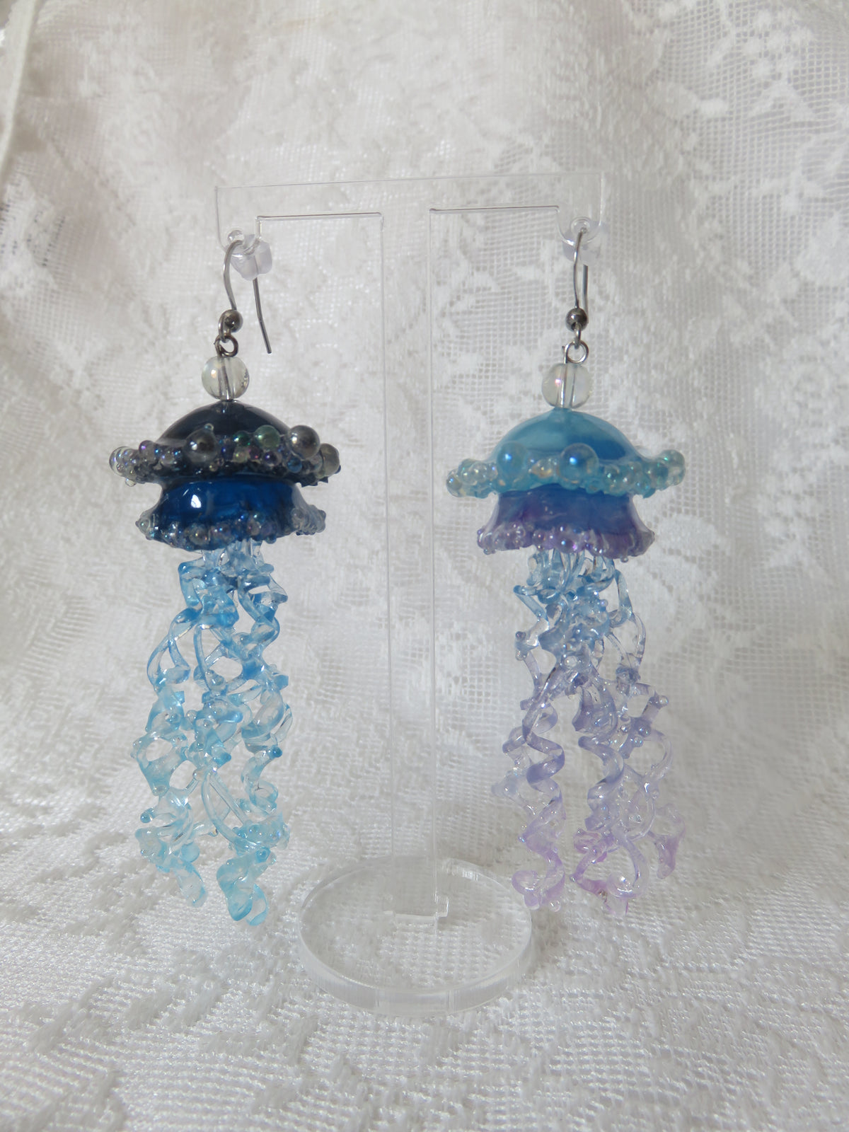 Blue & Purple Asymmetrical Jellyfish Earrings — view 6