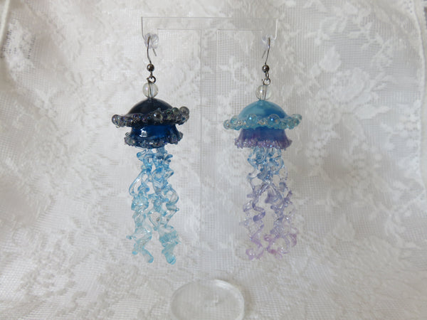 Blue & Purple Asymmetrical Jellyfish Earrings