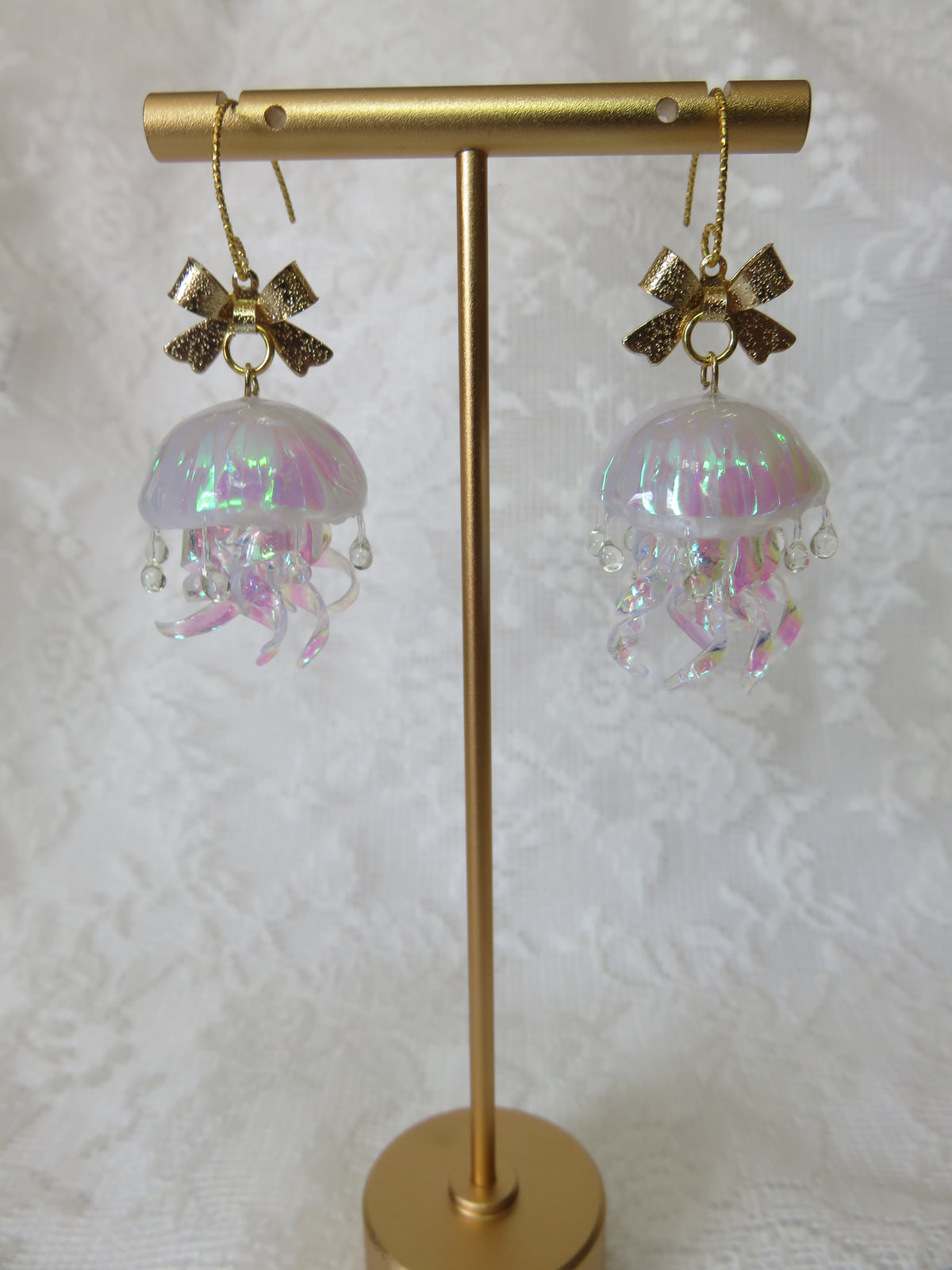 Small Iridescent Jellyfish Earrings — view 4