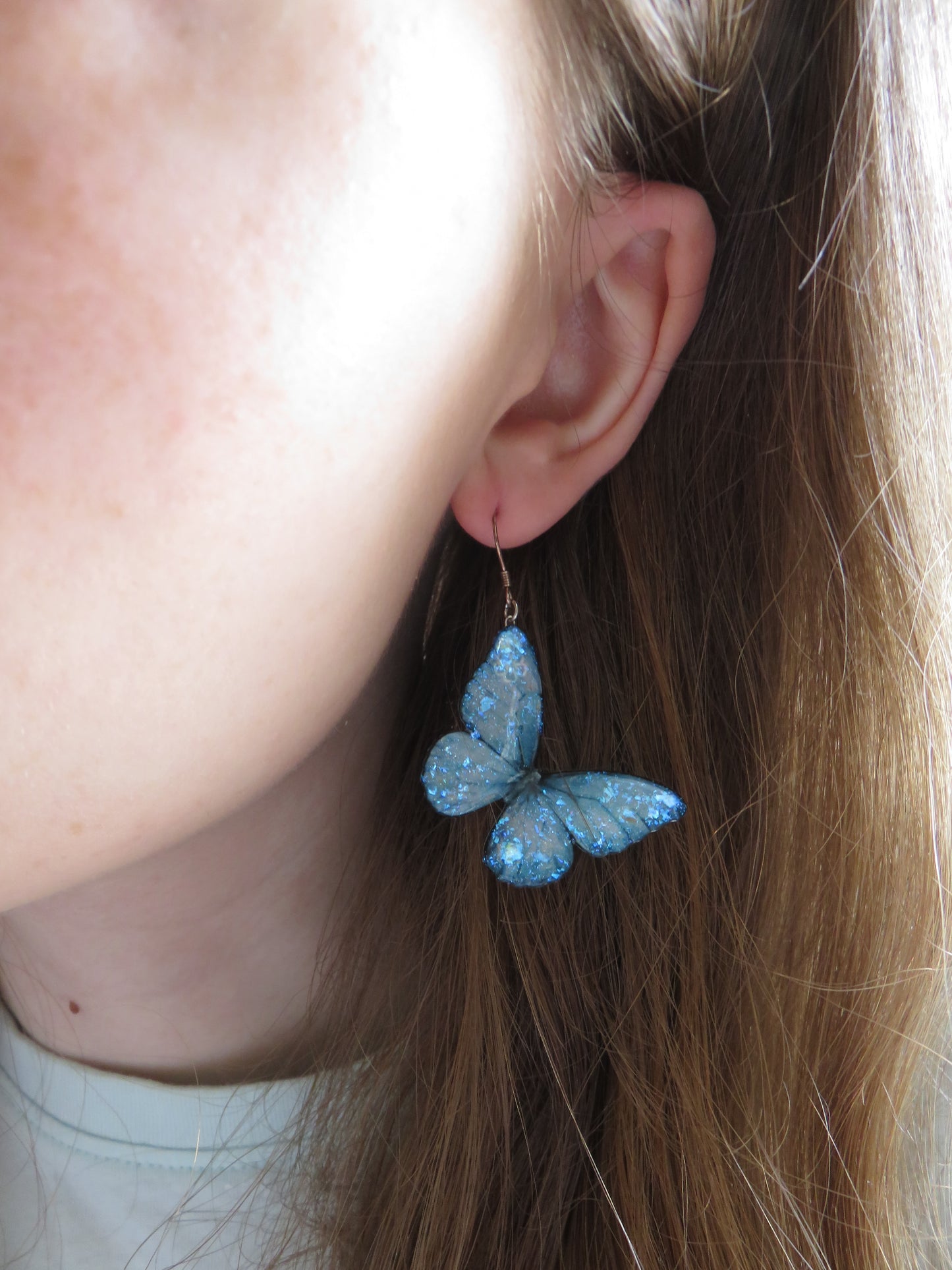 Light Blue Butterfly Dangle Earrings