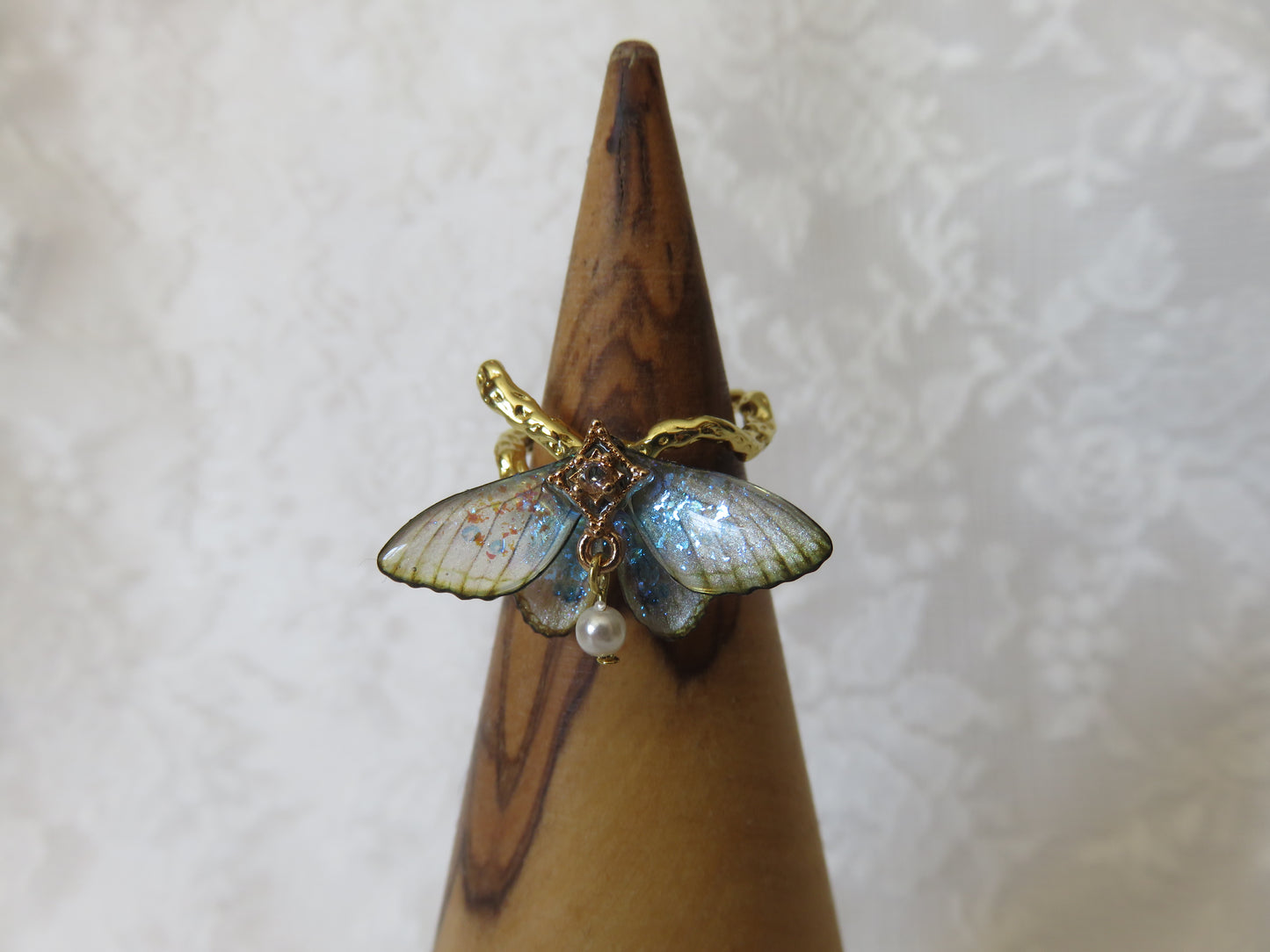 Gold Iridescent Moth Ring