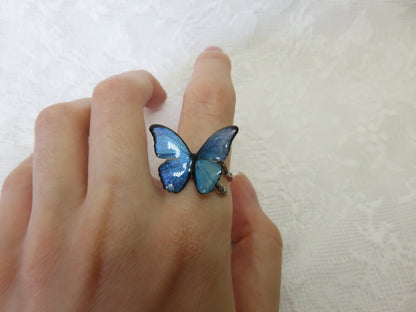 Blue Morpho Butterfly Silver Ring