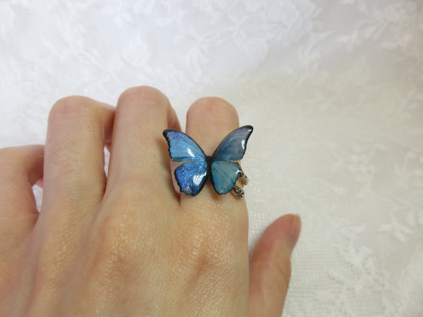 Blue Morpho Butterfly Silver Ring