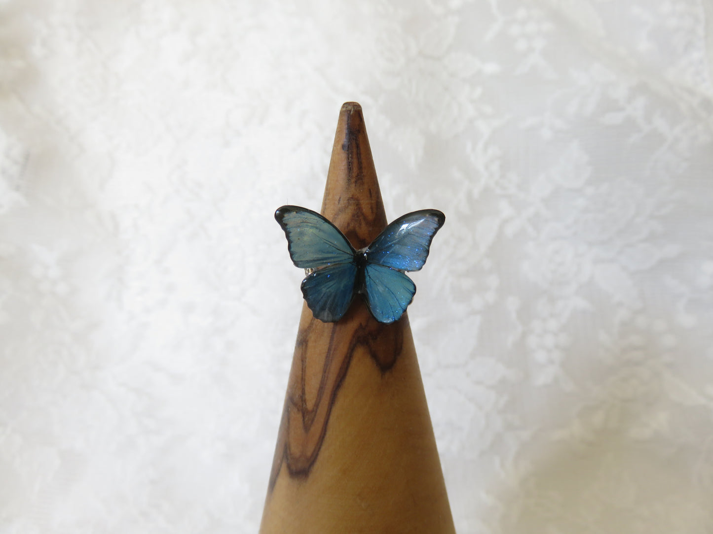 Blue Morpho Butterfly Silver Ring