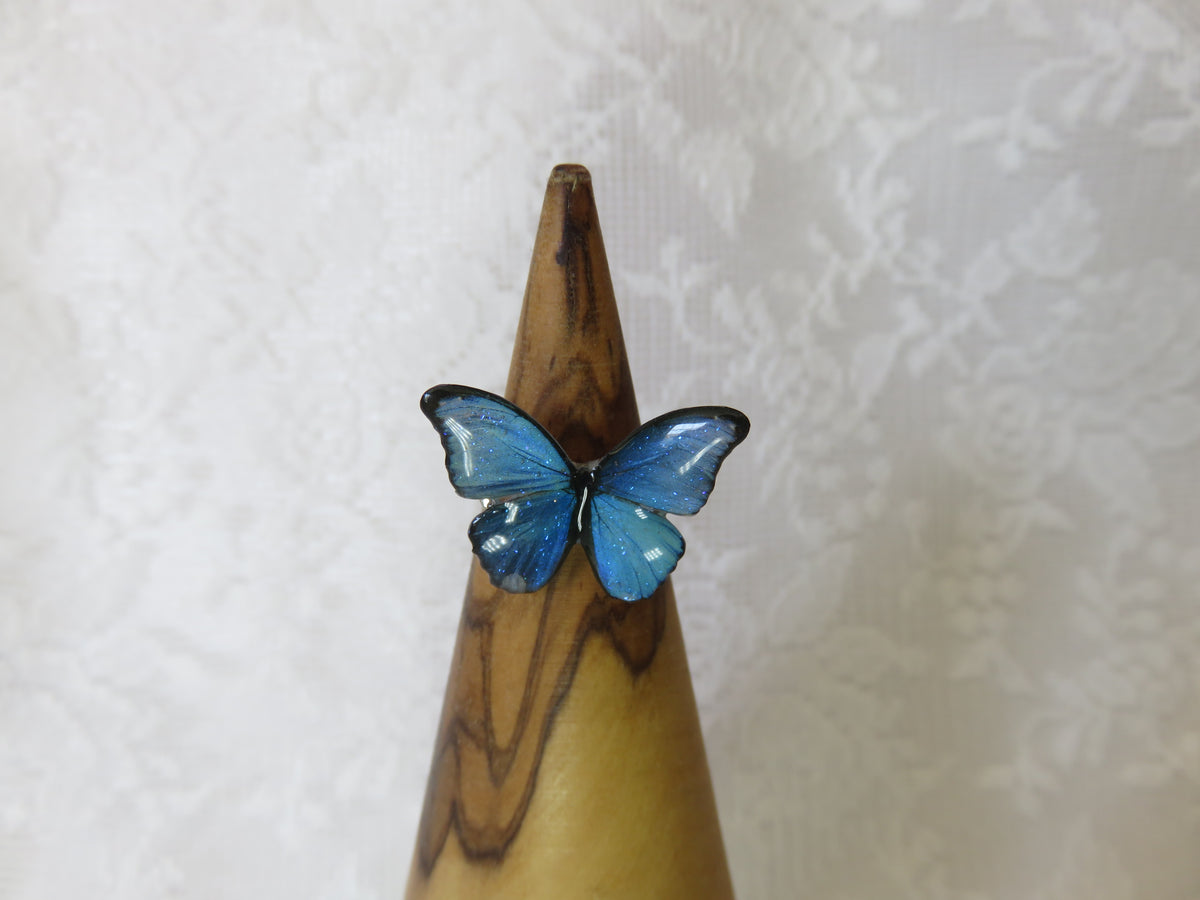 Blue Morpho Butterfly Adjustable Ring — view 2