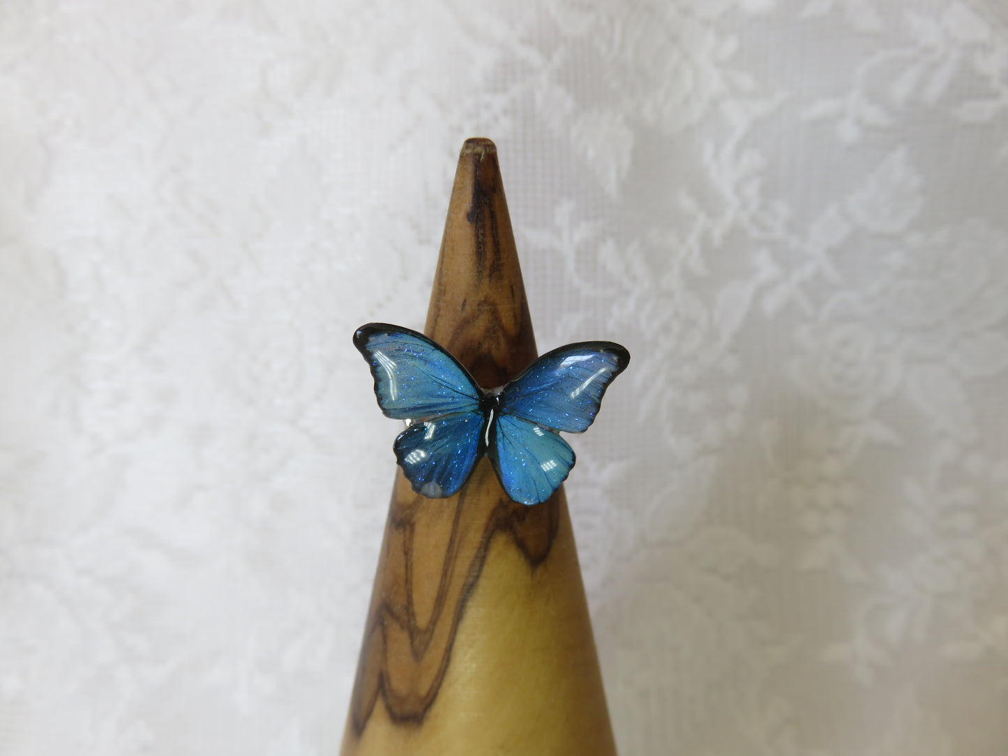 Blue Morpho Butterfly Silver Ring