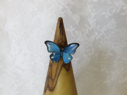 Blue Morpho Butterfly Silver Ring