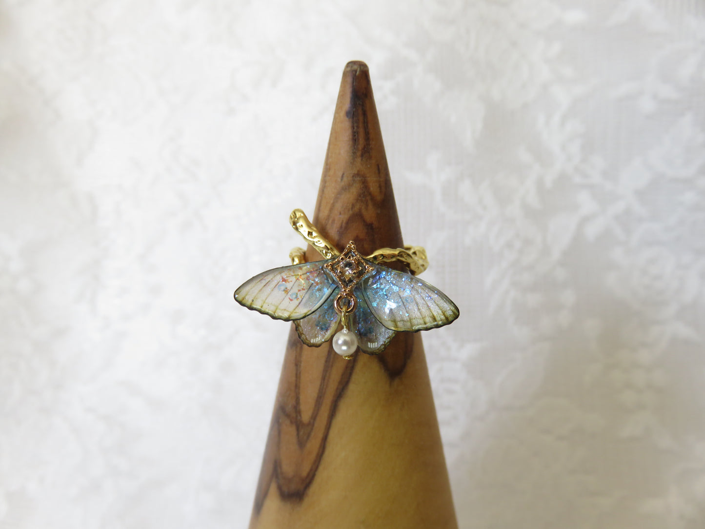 Gold Iridescent Moth Ring