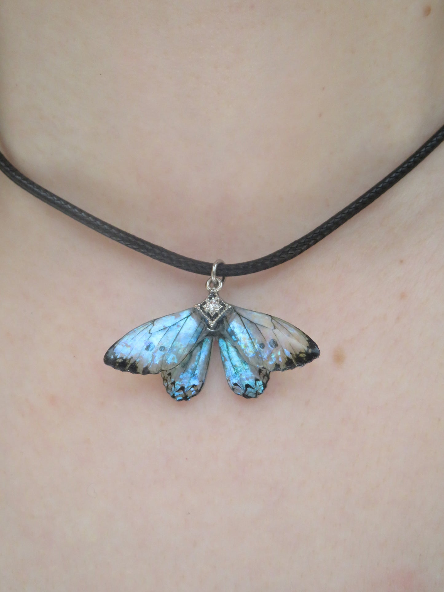 Blue Moonstone Butterfly Necklace