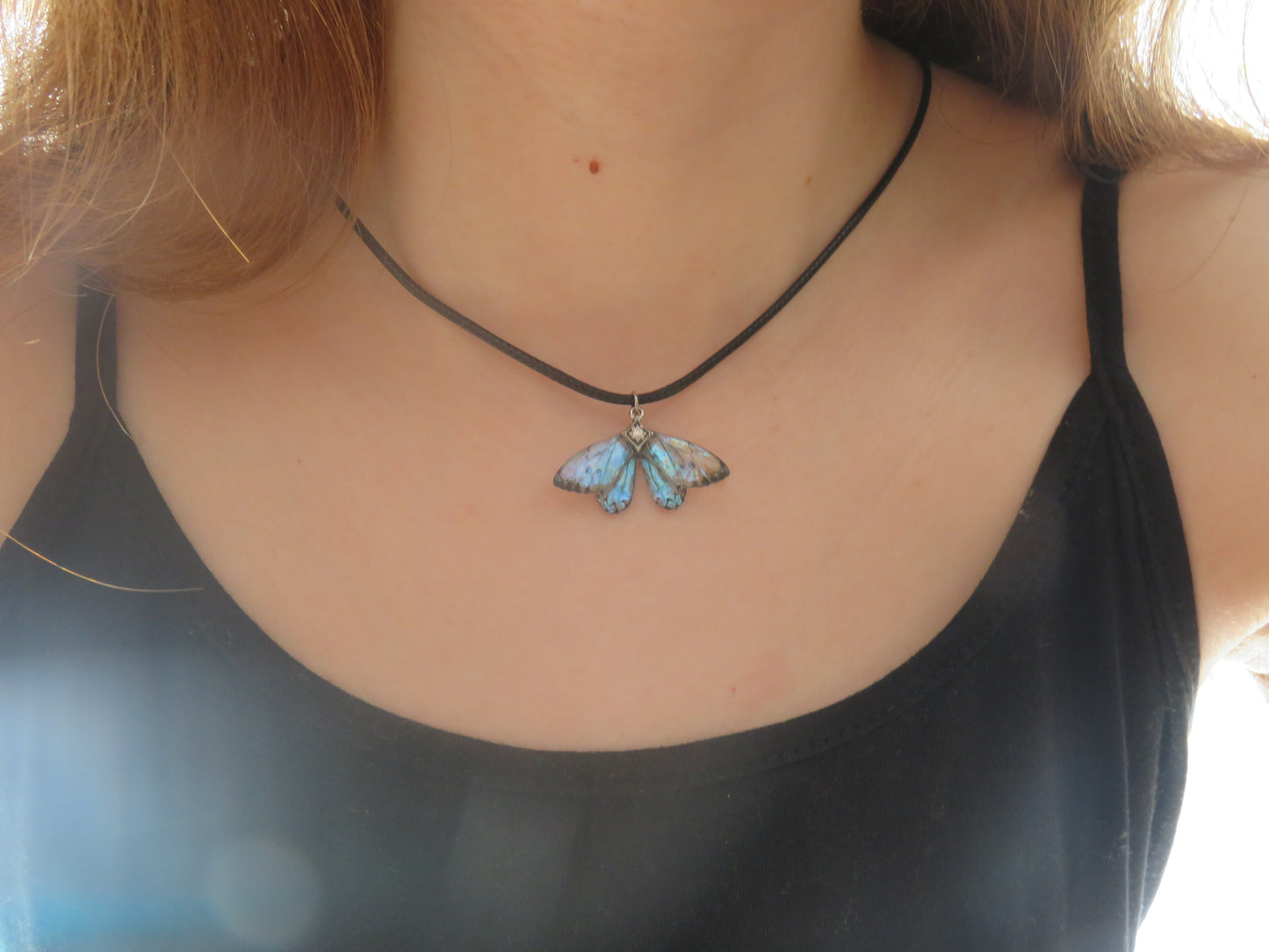 Blue Moonstone Butterfly Necklace