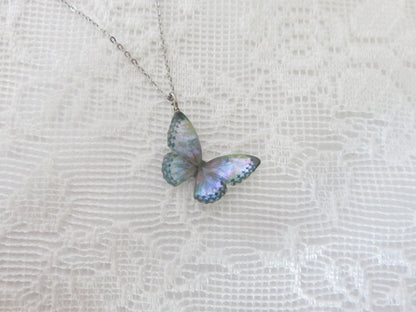 Iridescent Purple Green Butterfly Necklace
