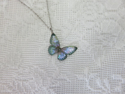 Iridescent Purple Green Butterfly Necklace