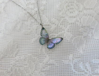 Iridescent Purple Green Butterfly Necklace