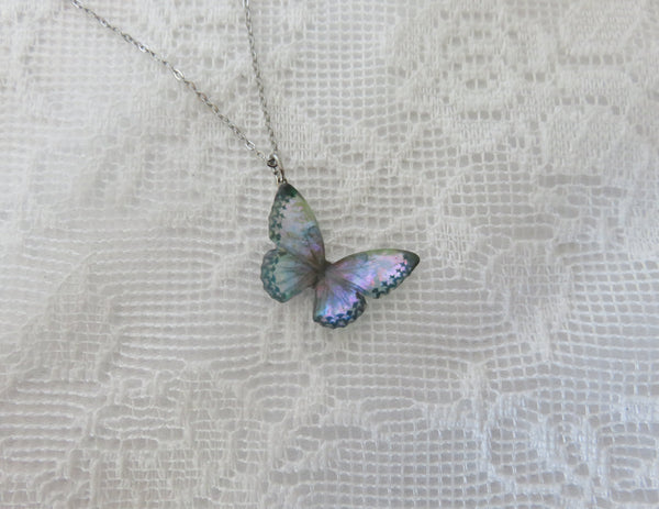Iridescent Purple Green Butterfly Necklace