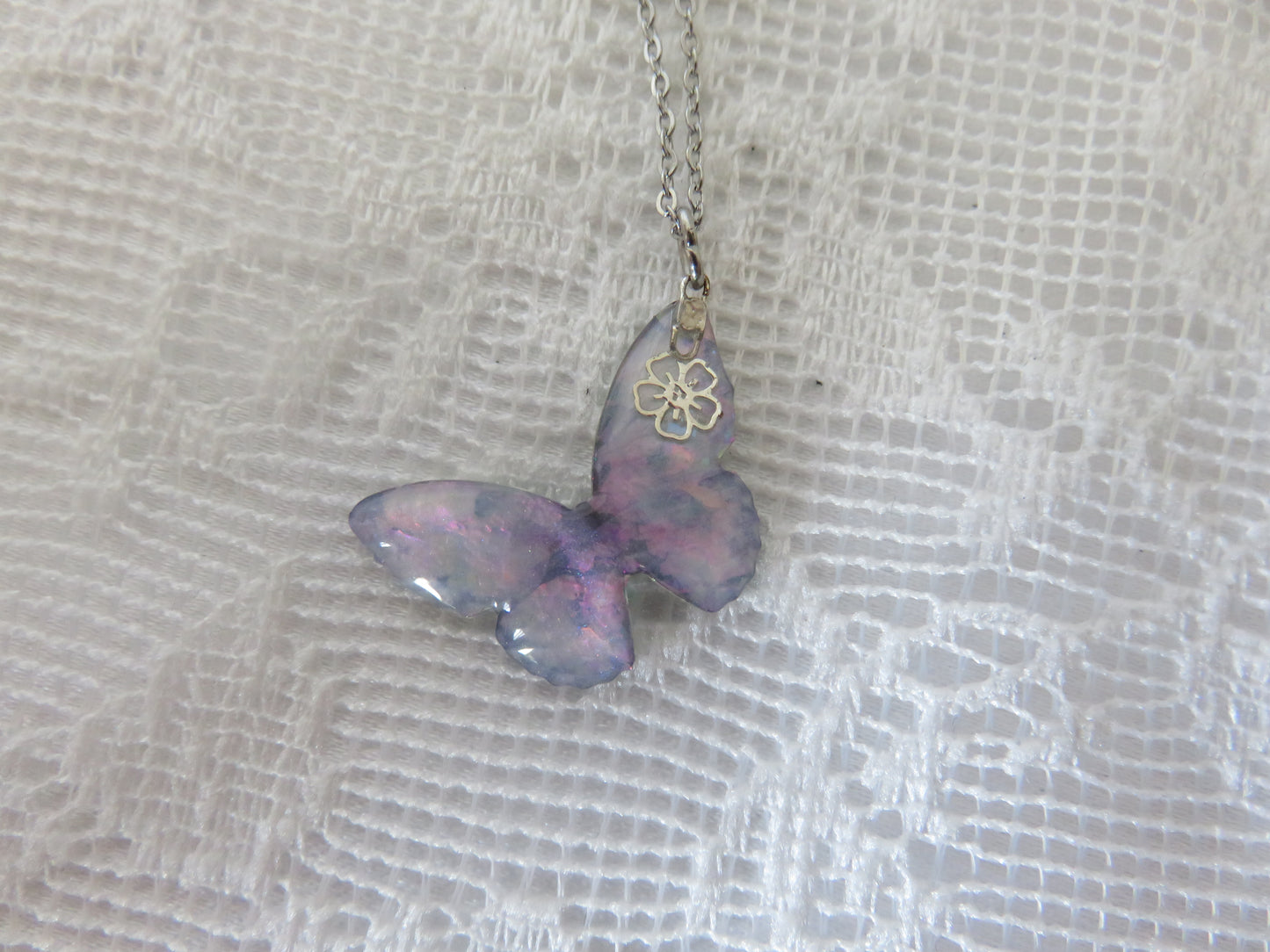 Iridescent Purple Green Butterfly Necklace
