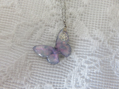 Iridescent Purple Green Butterfly Necklace