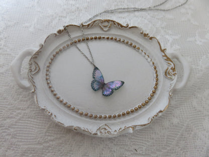 Iridescent Purple Green Butterfly Necklace