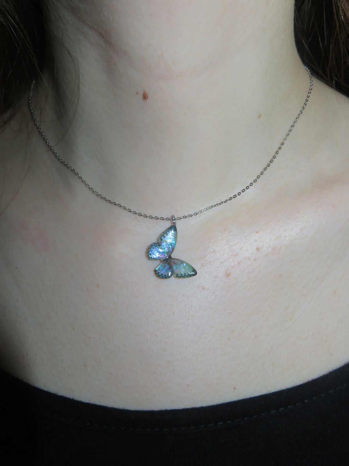 Iridescent Purple Green Butterfly Necklace — view 6