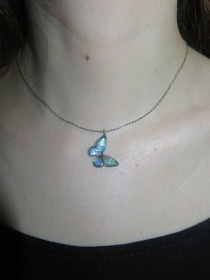Iridescent Purple Green Butterfly Necklace