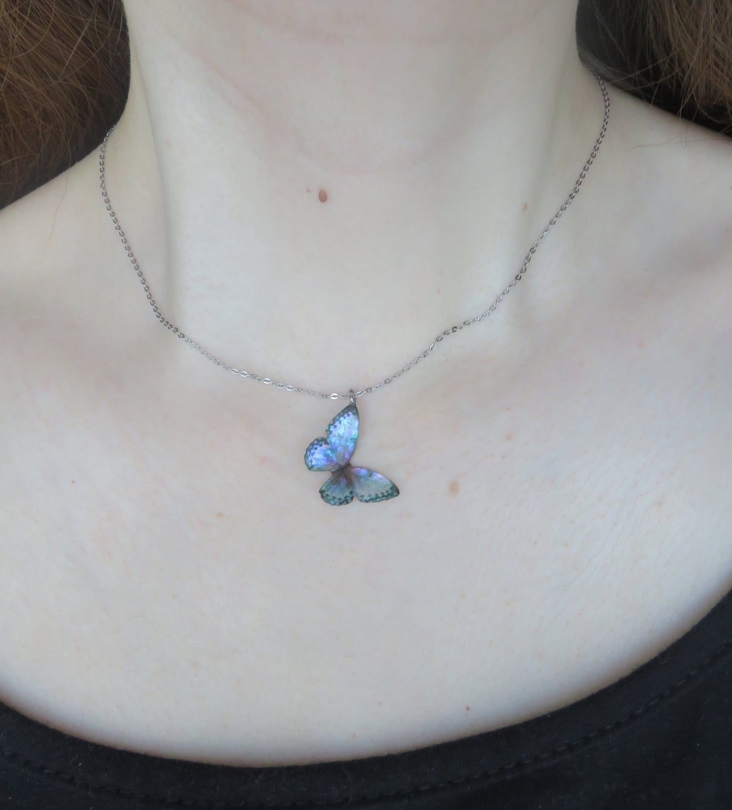 Iridescent Purple Green Butterfly Necklace