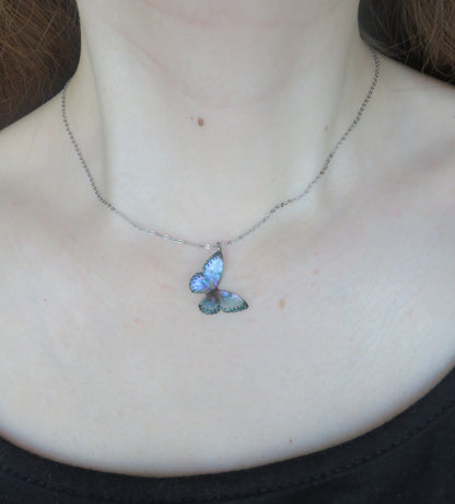 Iridescent Purple Green Butterfly Necklace