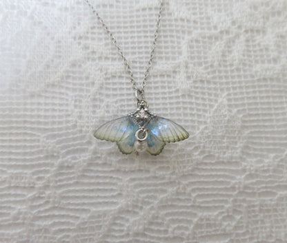 Iridescent Moth Silver Necklace